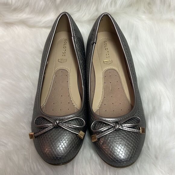 Gold Toe Ballet Graphite Snake Embossed Ballet Flats Size 8.5W BIN 15 - Picture 2 of 9